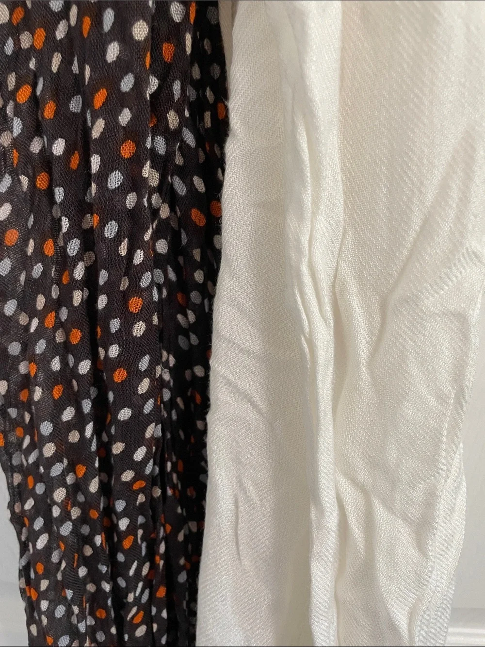 Lightweight Two-Tone Scarf Wrap in White and Brown Polka Dot